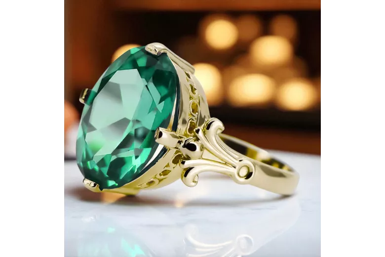 Stil Vintage Inel Smarald Aur galben 14K vrc369y